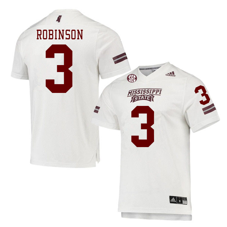 Men #3 Justin Robinson Mississippi State Bulldogs College Football Jerseys Stitched Sale-White